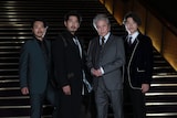 左から飯田洋輔、吉原光夫、鹿賀丈史、佐藤隆紀。(撮影:田内峻平 / TOHOマーケティング)