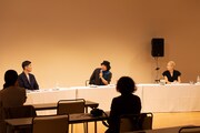 Noism0 / Noism1「円環」記者発表より。左から金森穣、近藤良平、井関佐和子。