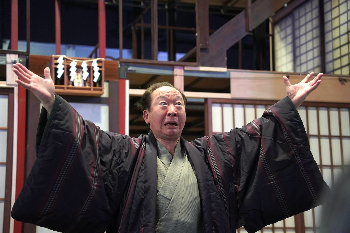 「天保十二年のシェイクスピア」稽古より、中村梅雀演じる鰤の十兵衛。