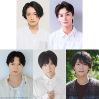 「『あんさんぶるスターズ！THE STAGE』-Desperate Checkmate-」の出演者。上段左から橋本祥平、高崎翔太、下段左から北村諒、荒牧慶彦、北川尚弥。