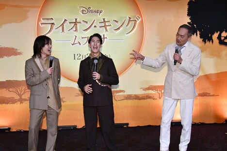 左から松田元太、尾上右近、渡辺謙。