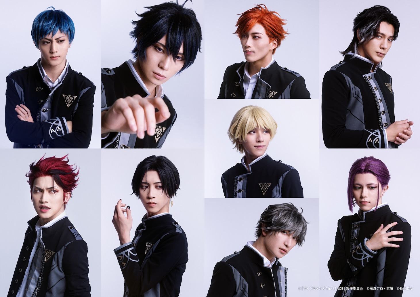 「ライドカメンズ The STAGE」木津つばさ扮する魅上才悟らライダーアカデミー5期生の制服姿の集合ビジュアル。
