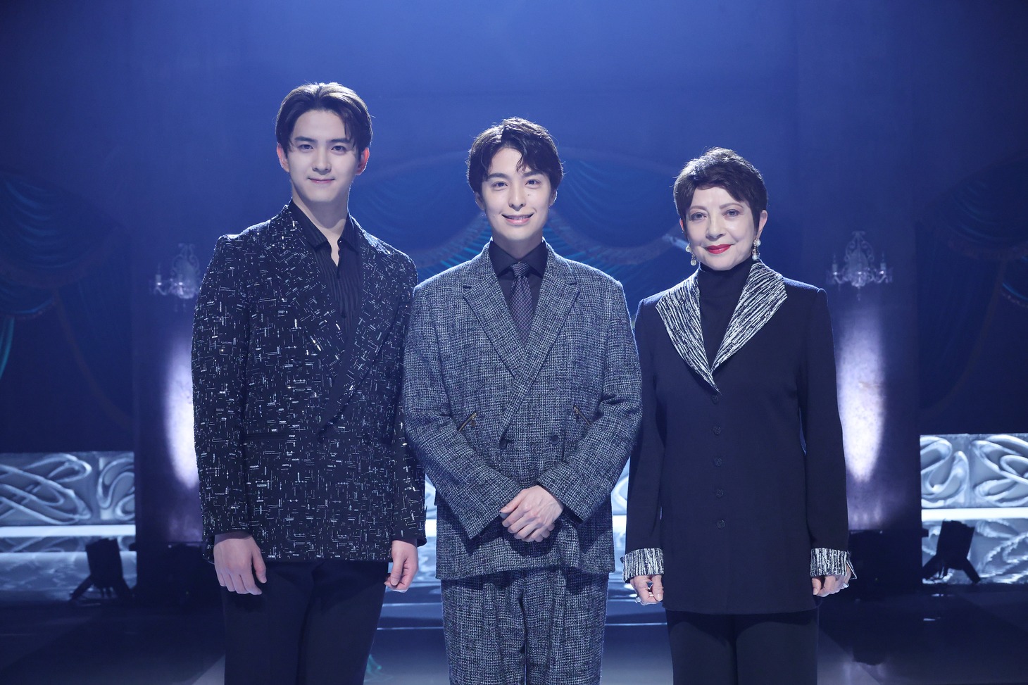 フジテレビ系「MUSIC FAIR」の「さよなら帝劇特集」出演者左から甲斐翔真、海宝直人、鳳蘭。
