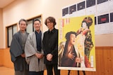 「きらら浮世伝」記者会見より。左から中村七之助、中村勘九郎、横内謙介。