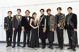 CONCERT「THE BEST New HISTORY COMING」開幕記念会見より、左から三浦宏規、甲斐翔真、佐藤隆紀、島田歌穂、井上芳雄、浦井健治、宮野真守、小野田龍之介。