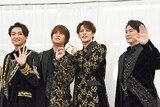 CONCERT「THE BEST New HISTORY COMING」開幕記念会見より、左から井上芳雄、浦井健治、宮野真守、小野田龍之介。