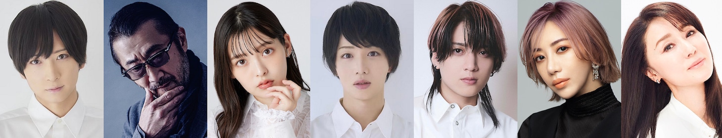 舞台「ゲゲゲの鬼太郎2025」出演者。左から荒牧慶彦、大塚明夫、上坂すみれ、植田圭輔、廣野凌大、美弥るりか、浅野ゆう子。