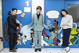 「手塚世界と私 ~『W3 ワンダースリー』の出演者が語る~」に出席した面々。左から成河、井上瑞稀、彩吹真央。(撮影:岡千里)