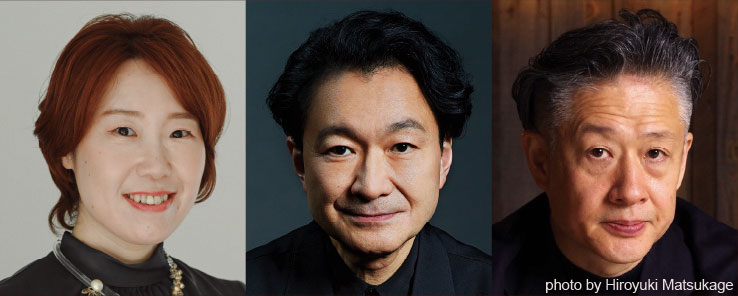 「シッダールタ」のスタッフ。左から長田育恵、白井晃、三宅純。