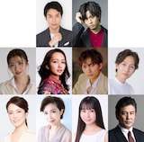 ミュージカル「ISSA in Paris」出演者。上段左から海宝直人、岡宮来夢。中段左から潤花、豊原江理佳、中河内雅貴、染谷洸太。下段左から彩吹真央、藤咲みどり、内田未来、阿部裕。