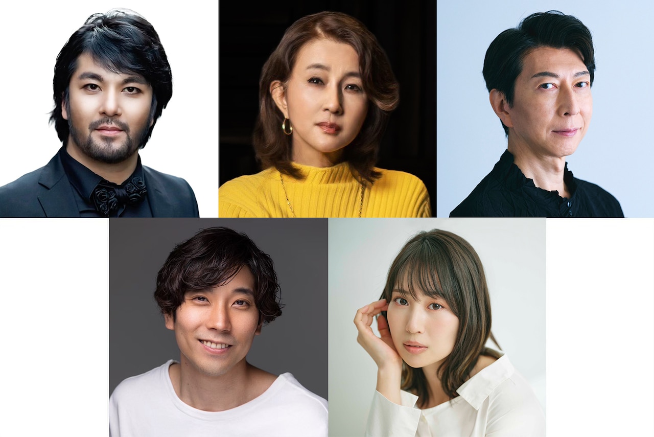 上段左から、聖児セミョーノフ、秋吉久美子、篠井英介。下段左から関口アナン、増田有華。