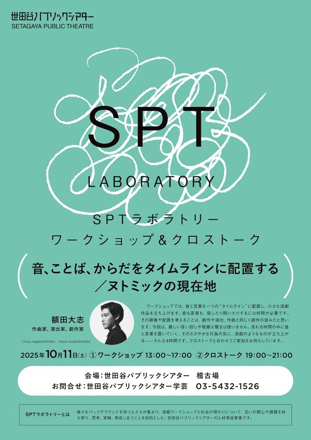 SPTラボラトリー ワークショップ＆クロストーク「音、ことば、からだをタイムラインに配置する／ヌトミックの現在地」チラシ表