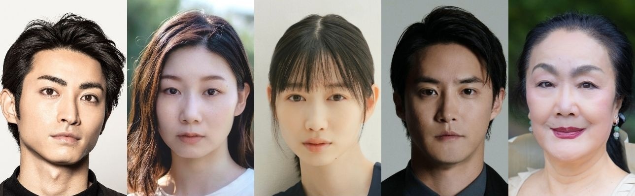 「黒百合」出演者。左から木村達成、土居志央梨、岡本夏美、白石隼也、白石加代子。