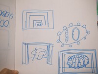 りょこによるスケッチメモ。鏡の周りに楽屋ライトを配置する案なども。ただしこれは、“10”の印象が薄れることを懸念して却下となった。