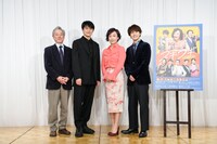 「わが歌ブギウギ-笠置シヅ子物語-」取材会より。左より齋藤雅文、松村雄基、キムラ緑子、林翔太。