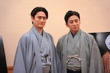 「壽 初春大歌舞伎」夜の部で上演される「女殺油地獄」の会見より。左から中村隼人と松本幸四郎。