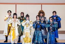 剣劇「三國志演技～曹魏」囲み取材の登壇者。左から砂川脩弥、松島勇之介、早乙女友貴、荒牧慶彦、福澤侑、東山義久、廣野凌大、田村心。