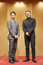 二月花形歌舞伎「あらしのよるに」取材会より。左から中村壱太郎、中村獅童。