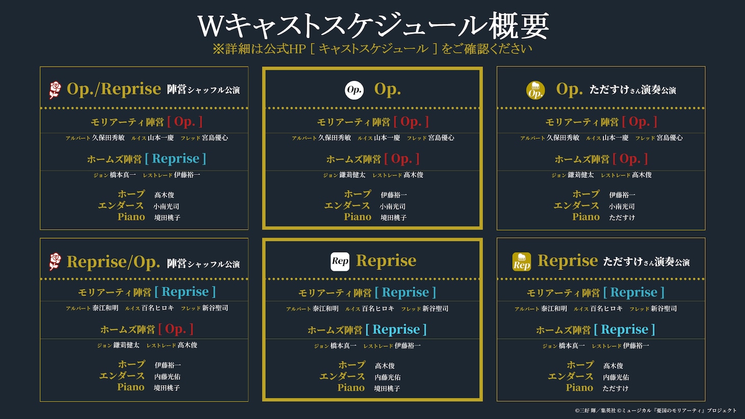 「ミュージカル『憂国のモリアーティ』緋色の研究 Reprise」Wキャストスケジュール