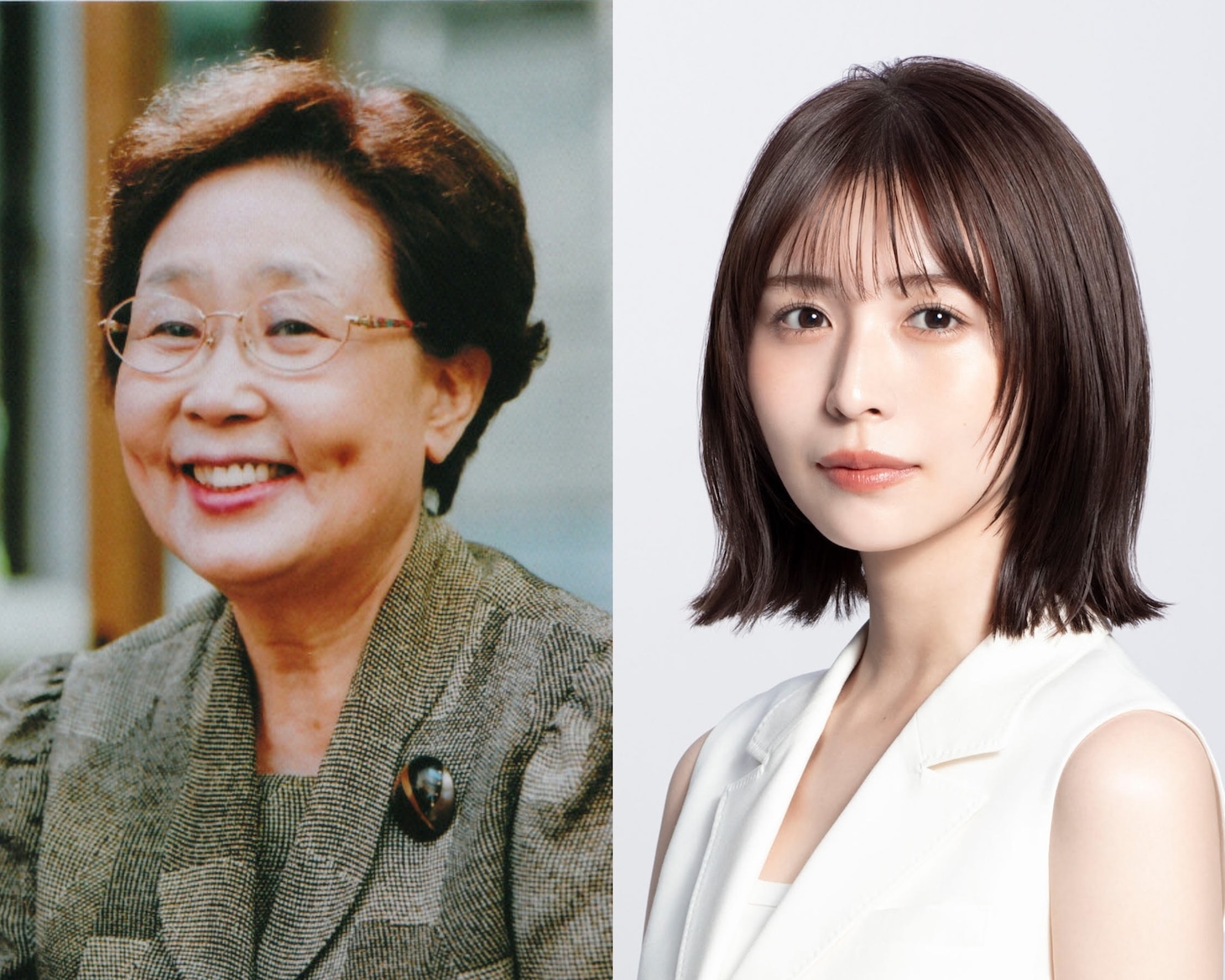 左から海老名香葉子、長濱ねる。