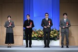 優秀演出家賞を受賞した面々。左から石黒麻衣、寺十吾、シライケイタ、額田大志。