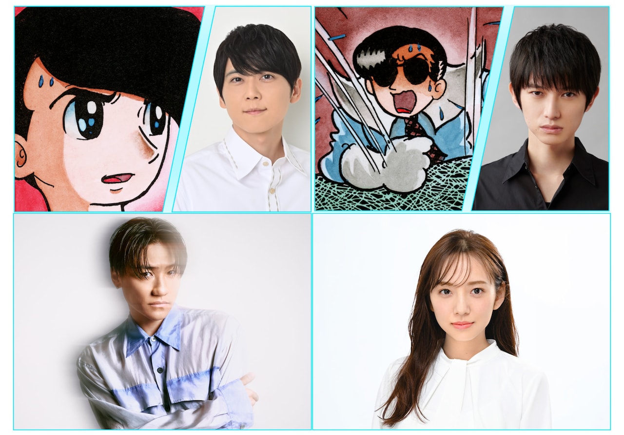 上段左からマサト役の梶裕貴、ロック役の本郷奏多。下段左から小森隼、新内眞衣。