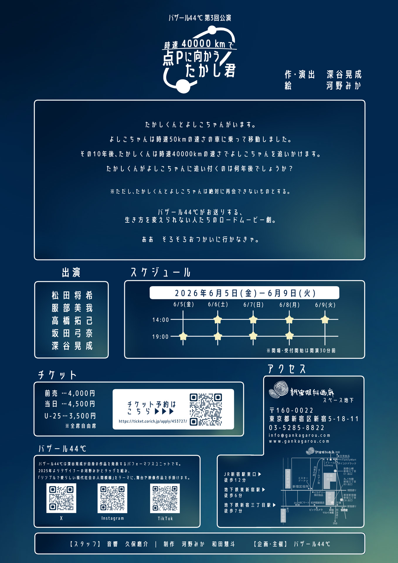 バザール44℃ 第3回本公演「時速40000kmで点Pに向かうたかし君」チラシ裏