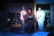 「御名残五月大歌舞伎」夜の部「心中月夜星野屋」より。左から中村七之助、中村鴈治郎、中村扇雀。©︎松竹