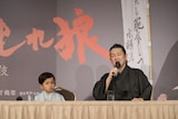 「子連れ狼」取材会より、中村夏幹（左）と中村獅童。