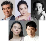 「ごっちん」出演者。上段左から大谷亮介、原ふき子、田中穂先。下段左から山﨑薫、村岡哲至。