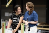日米合作ブロードウェイミュージカル「フル・モンティ」の稽古の様子。（撮影：伊藤智美）