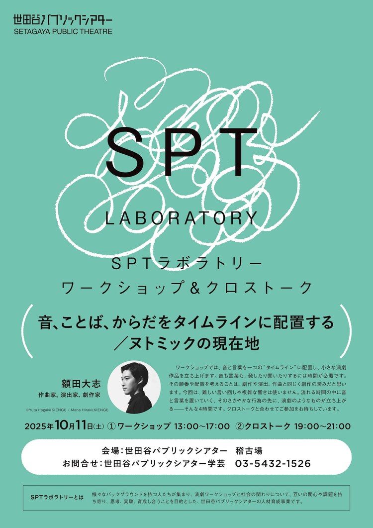 SPTラボラトリー ワークショップ＆クロストーク 「音、ことば、からだをタイムラインに配置する／ヌトミックの現在地」チラシ表