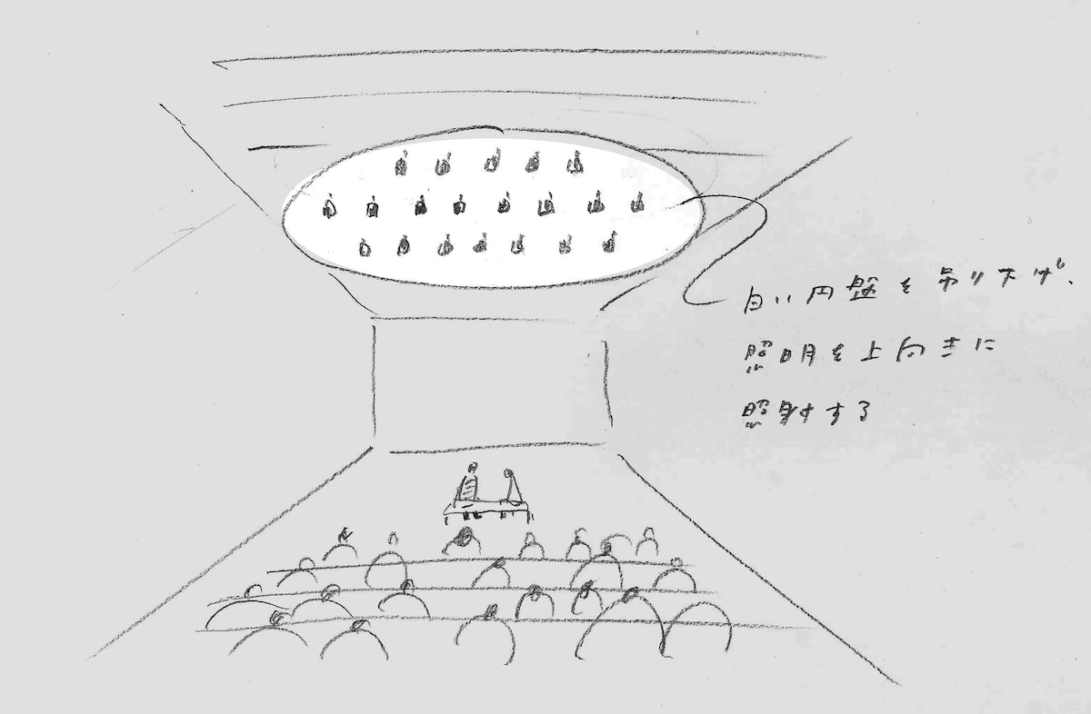 中山英之が作成した「とりで」舞台美術デザインの初期スケッチ。