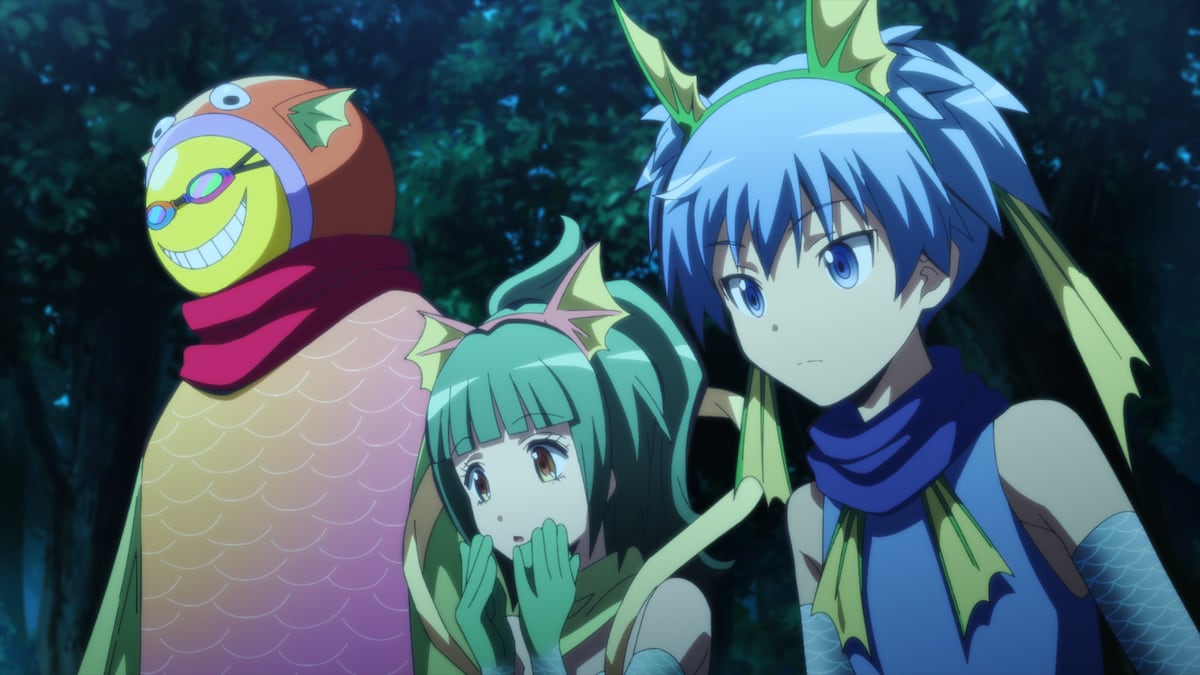 「劇場版『暗殺教室』みんなの時間」より。片岡メグを助けるため、多川心菜に水泳の特訓をするシーン。