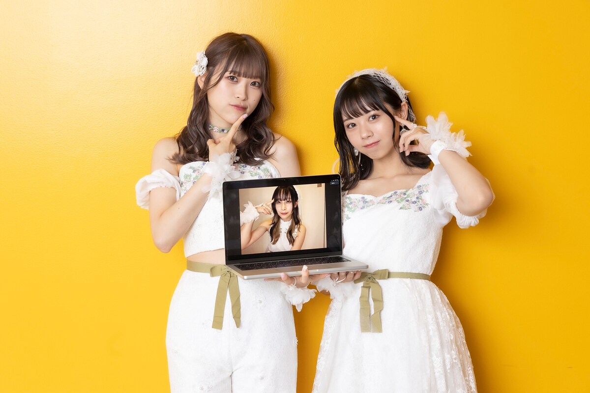 咲真ゆか（MyDearDarlin'）、峰島こまき（ナナランド）、PC画面内の優雨ナコ（クマリデパート）。