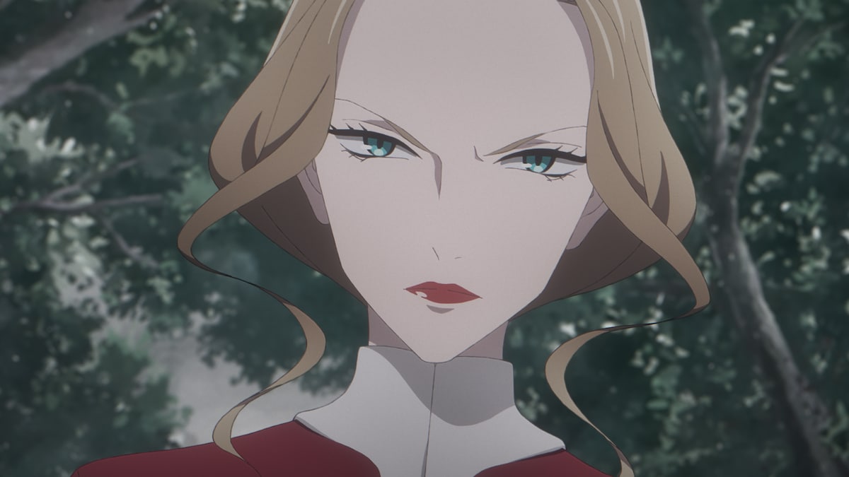 アニメ「薔薇王の葬列」第11話より。ウォリック伯爵が死亡し、マーガレット王妃は「勝てる確証はなくなった」とアンに告げ、息子・エドワードの命を託す。