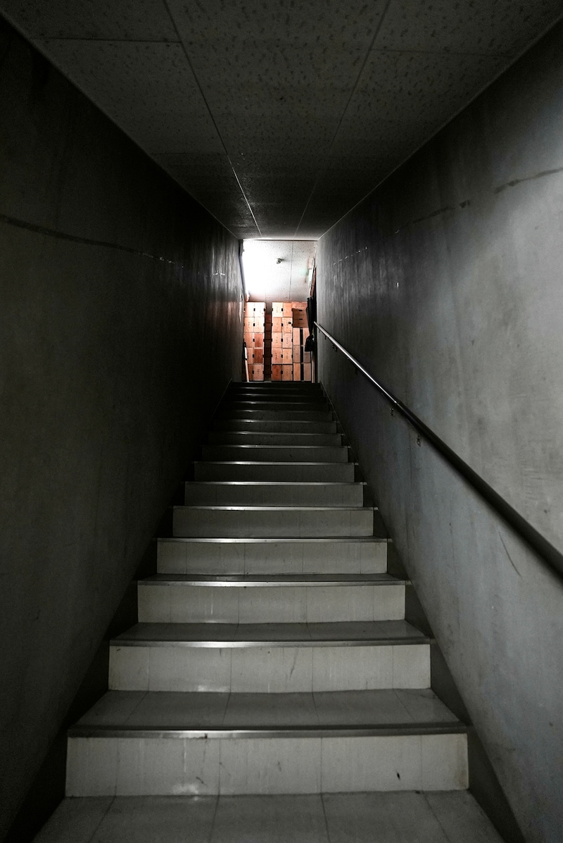 楽屋から舞台へと続く階段。