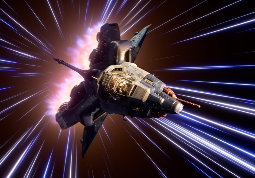 バズはスペースシップに乗って「ハイパースピード」を目指す。