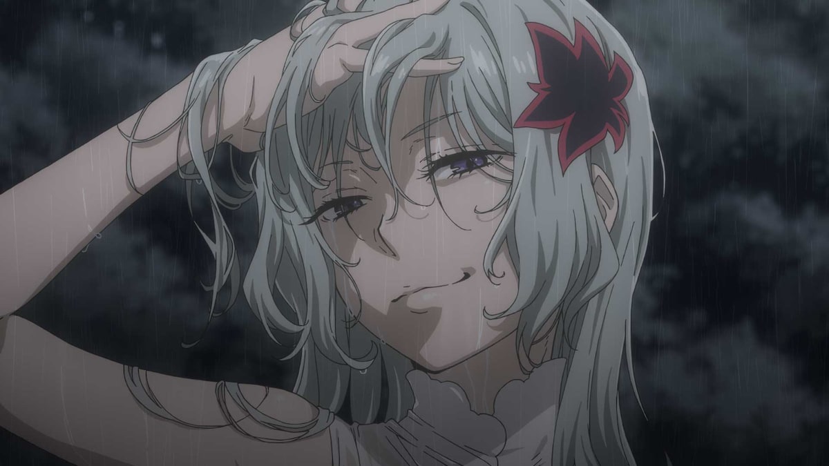 「ダンまちV」第4話のラストシーンより。不敵な笑みを浮かべるフレイヤ。