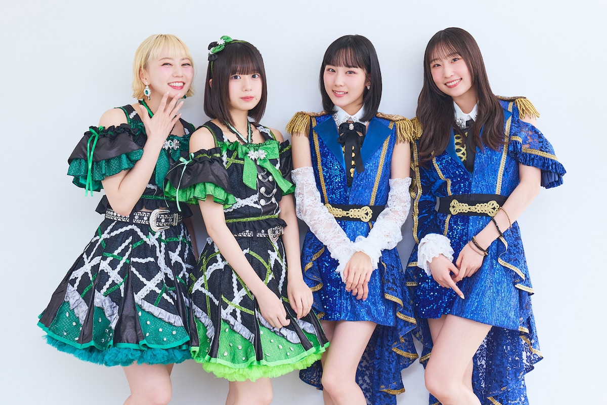 左から安本彩花（私立恵比寿中学）、小久保柚乃（私立恵比寿中学）、江端妃咲（Juice=Juice）、段原瑠々（Juice=Juice）。