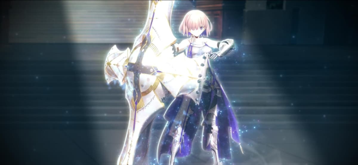 「奏章IV 人類裁決法廷 トリニティ・メタトロニオス」より、マシュ・キリエライト（シールダー・パラディーン）。