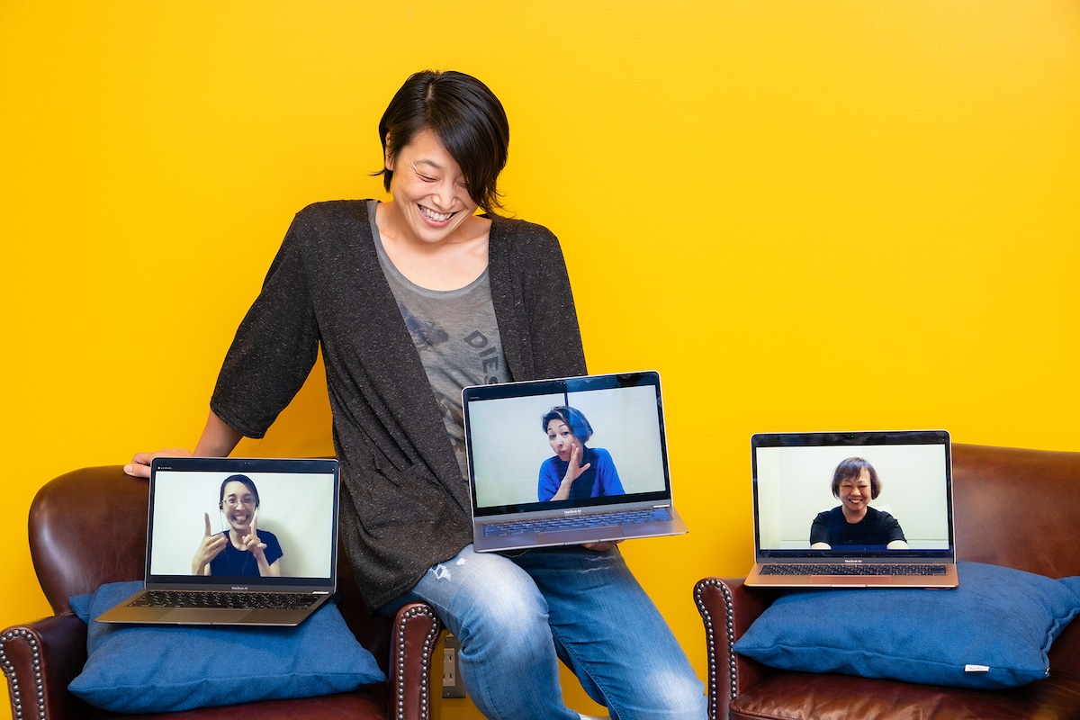 左から加藤真紀子（画面内）、樋口ミユ、高田美香（画面内）、水野里香（画面内）。