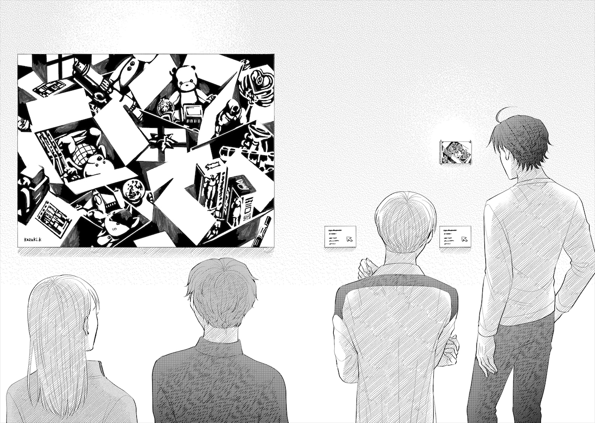 「いつか死ぬなら絵を売ってから」3巻より、一希が出展した2枚の絵画。展覧会で起きたさまざまなドラマは、ぜひ単行本でチェックしてほしい。