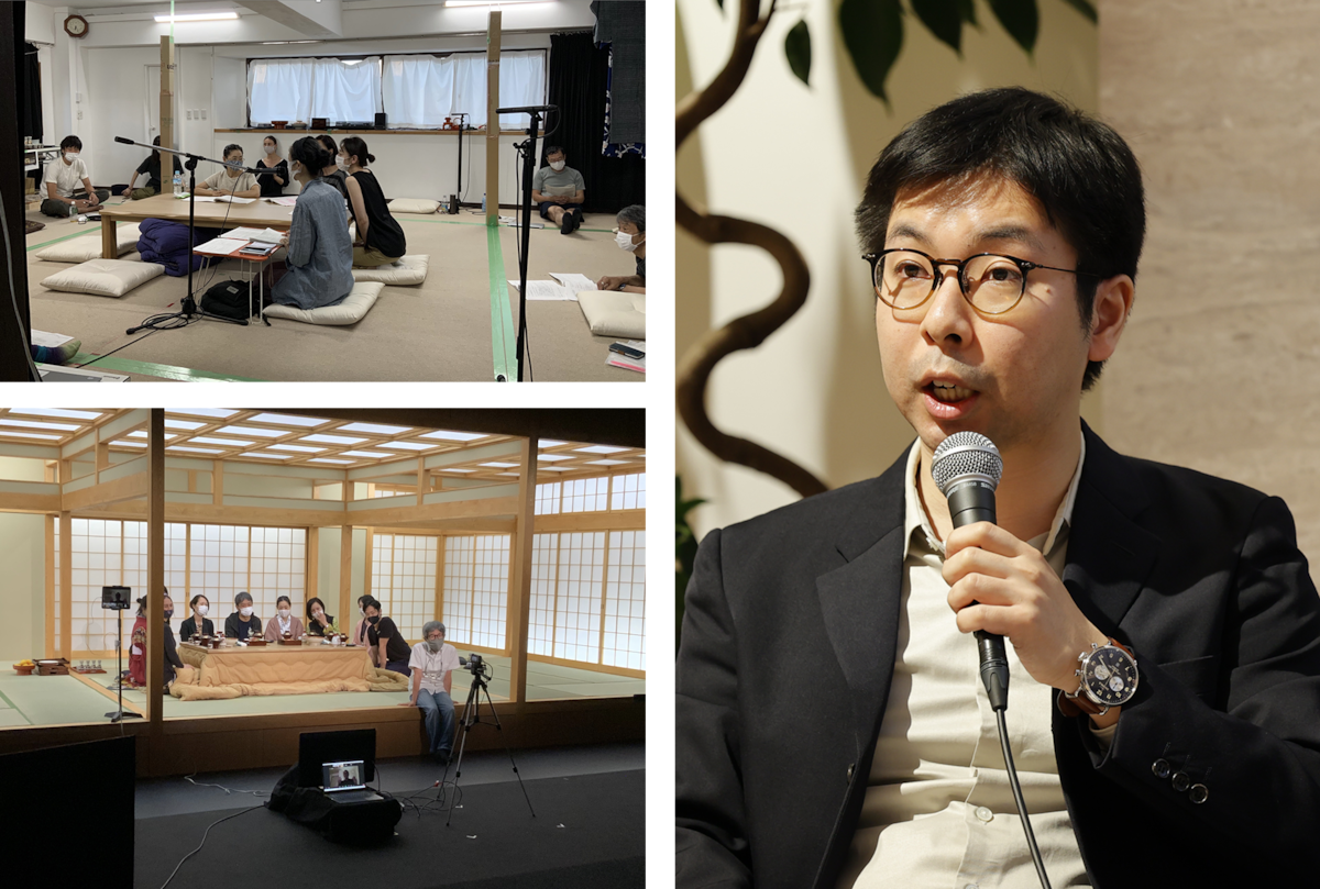 「KOTATSU」のクリエーションの様子と横堀応彦(右)。