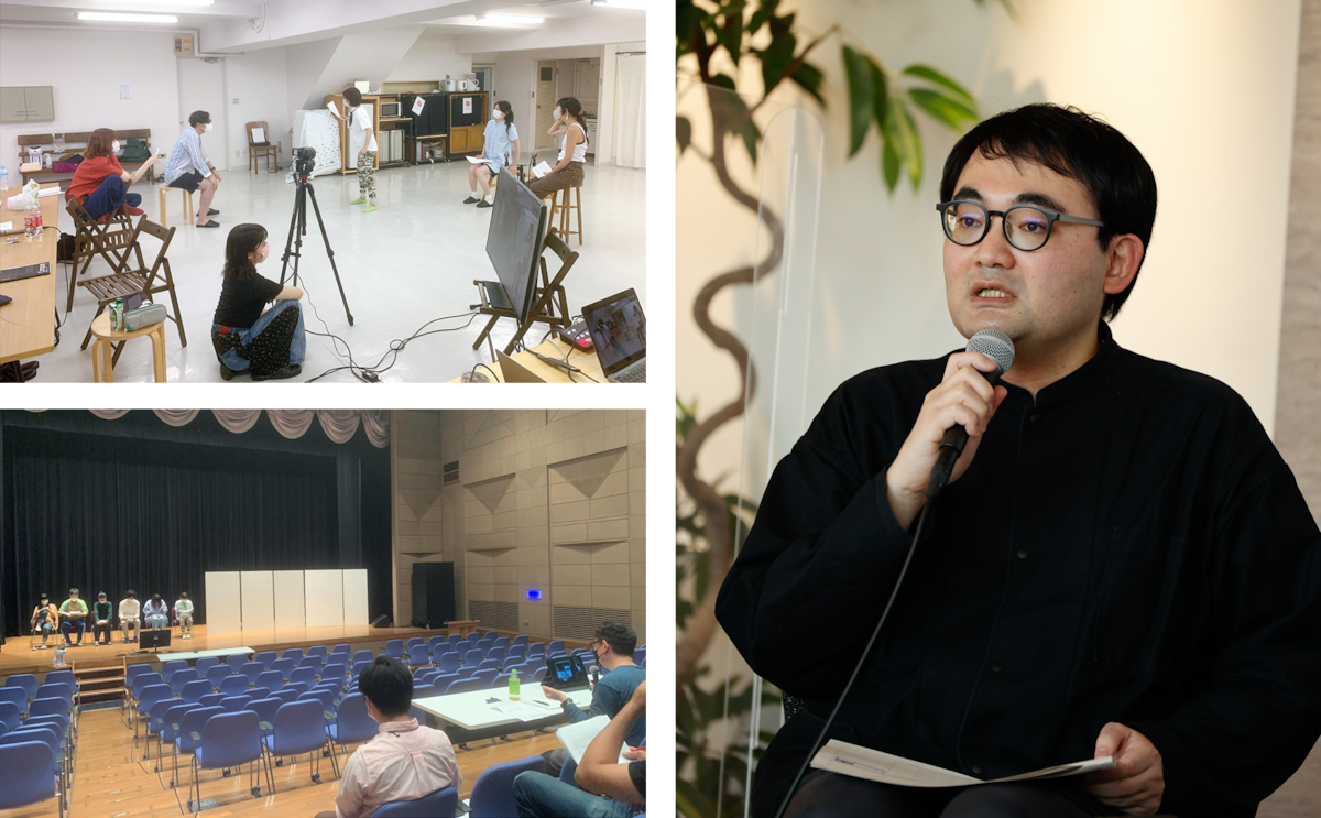 チェルフィッチュ×藤倉大、クラングフォーラム・ウィーン「新作音楽劇ワークインプログレス公演」の稽古の様子と、島貫泰介（右）。