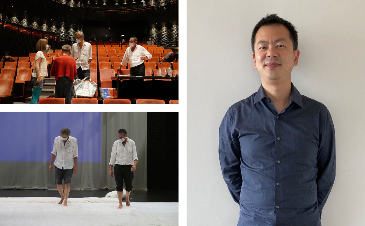 SPAC-静岡県舞台芸術センター×フランス国立演劇センタージュヌヴィリエ劇場SPAC秋→春のシーズン2021-2022 #2「桜の園」の稽古の様子（©︎HIRAO Masashi）と、堀切克洋（右）。