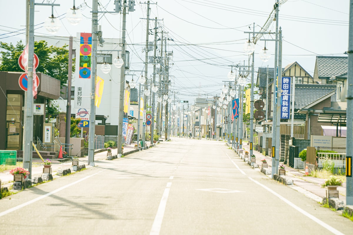 福島県南相馬市小高の街並み。