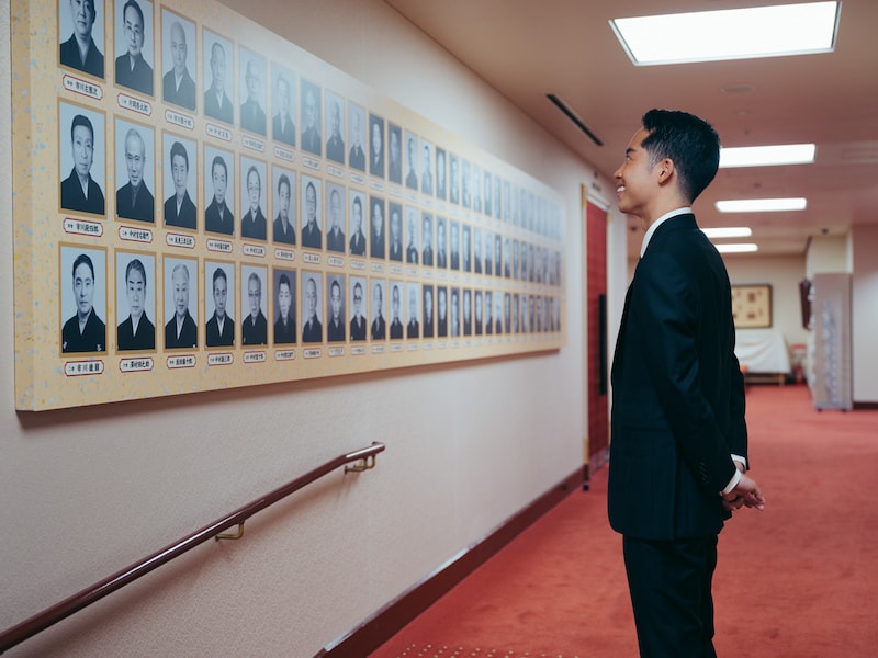 ありし日の名優たちの舞台に思いをはせるコーナー（3階）。