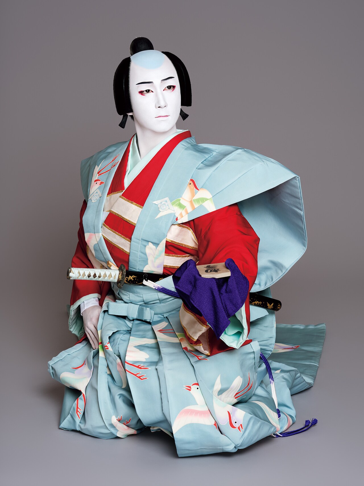 千早(ちはや) 青摺入松鶴文様コスチューム 舞台ステージ 時代劇用 歌舞伎 ★歌舞伎町大歌舞伎_表面-
