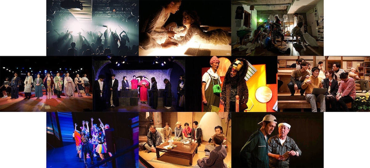 「関西演劇祭2024」の参加団体。上段左から暁月-AKATSUKI-、EVKK/エレベーター企画、エンニュイ。中段左から劇団☆kocho、劇団さいおうば、The Stone Age ヘンドリックス、teamキーチェーン。下段左からつぼみ大革命、fukui劇、WAO!エンターテイメント。